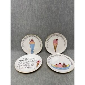 Pottery Barn Set of 4 Hand Painted Ice Cream Dessert Plates I Scream You Scream